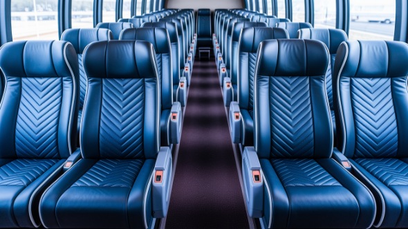 50 passenger charter bus inside santa monica